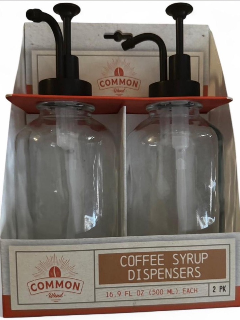 Clear Glass Coffee Syrup Dispensers with Black Pumps - 2-Pack